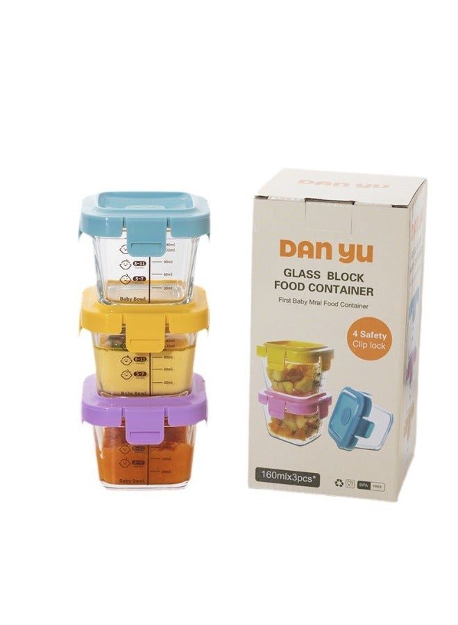 Three Suit High Borosilicate Glass Baby Food Fresh-keeping Box Children's Baby Bowl Sealed Storage Heat-resistant Microwave Oven-Specifications:1 Set Of Color Boxes (3 Pieces), 30 Sets (90 Pieces) Per Box. It Is Recommended To Buy The Whole Box