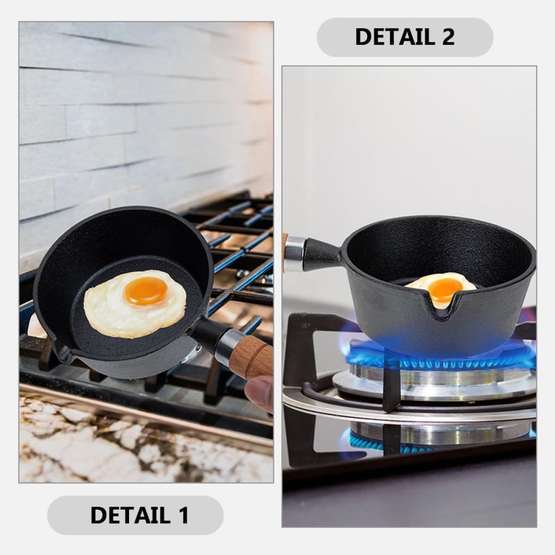 Abaodam Small Cast Iron Saucepan 16cm with Wood Handle, Pour Oil Mini Pan for Cooking, Milk Warmer Pot for Stove Top Heating and Food Warming - Image 3