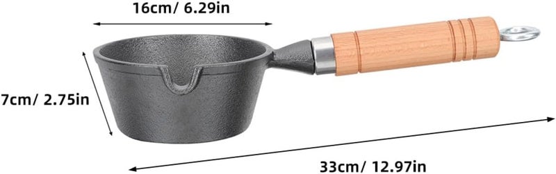 Abaodam Small Cast Iron Saucepan 16cm with Wood Handle, Pour Oil Mini Pan for Cooking, Milk Warmer Pot for Stove Top Heating and Food Warming - Image 2
