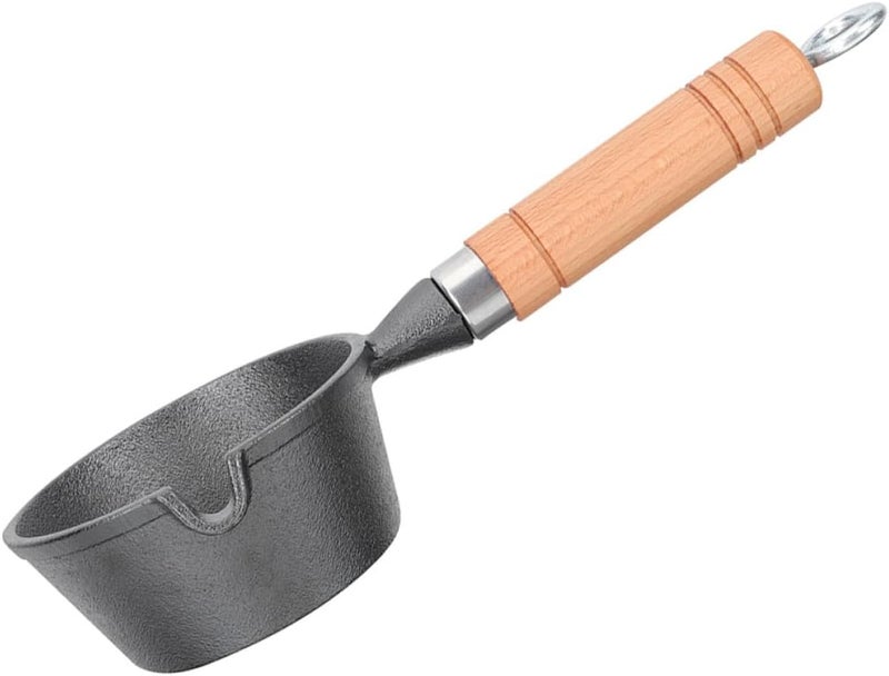 Abaodam Small Cast Iron Saucepan 16cm with Wood Handle, Pour Oil Mini Pan for Cooking, Milk Warmer Pot for Stove Top Heating and Food Warming - Image 1