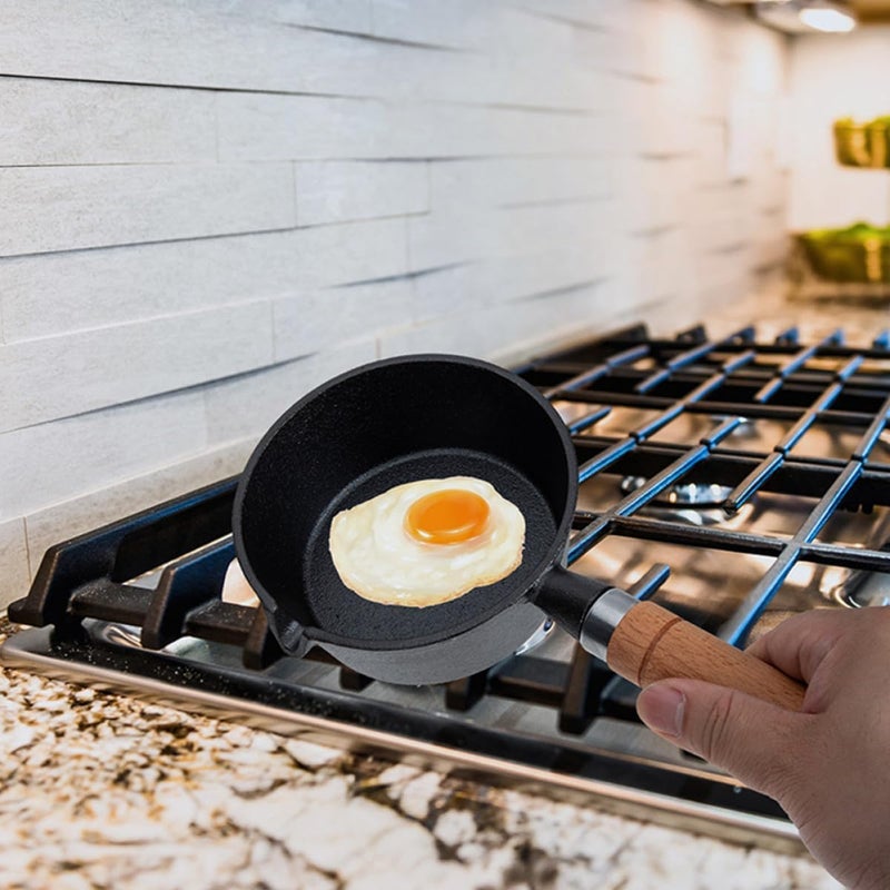 Abaodam Small Cast Iron Saucepan 16cm with Wood Handle, Pour Oil Mini Pan for Cooking, Milk Warmer Pot for Stove Top Heating and Food Warming - Image 5