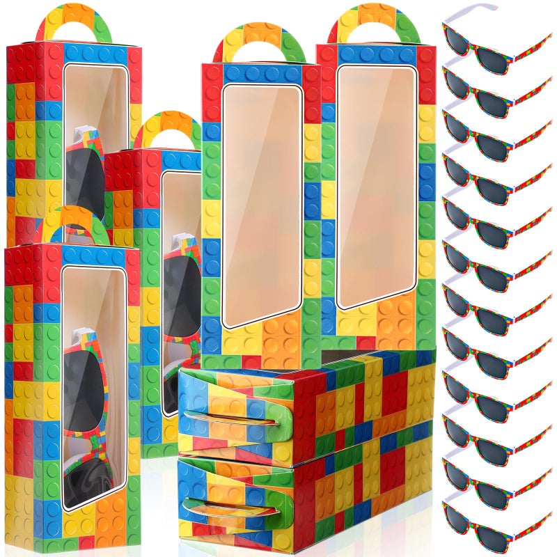 Relaxweex 12 Sets Building Block Party Favors Includes Bricks Theme Gift Boxes and Sunglasses DIY Birthday Supplies Building Block - Image 3