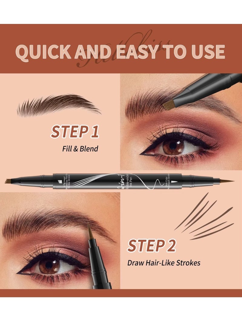 HelloKiss - Liquid Eyebrow Pen 2 in 1 Double Ended Ink Pen with Brush Tip for Hairlike Strokes and 4 Fork Tip to Fill Eyebrow Waterproof Smooth Strokes Liquid Eyebrow Pencil Black 04 - Image 1