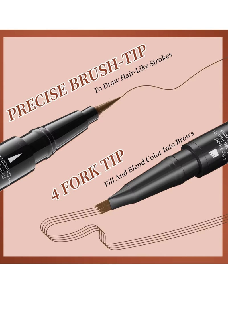 HelloKiss - Liquid Eyebrow Pen 2 in 1 Double Ended Ink Pen with Brush Tip for Hairlike Strokes and 4 Fork Tip to Fill Eyebrow Waterproof Smooth Strokes Liquid Eyebrow Pencil Black 04 - Image 1