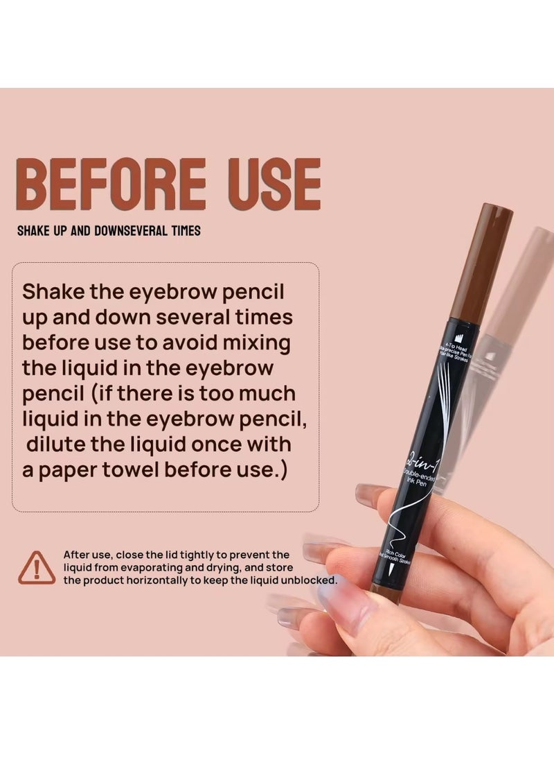 HelloKiss - Liquid Eyebrow Pen 2 in 1 Double Ended Ink Pen with Brush Tip for Hairlike Strokes and 4 Fork Tip to Fill Eyebrow Waterproof Smooth Strokes Liquid Eyebrow Pencil Black 04 - Image 1