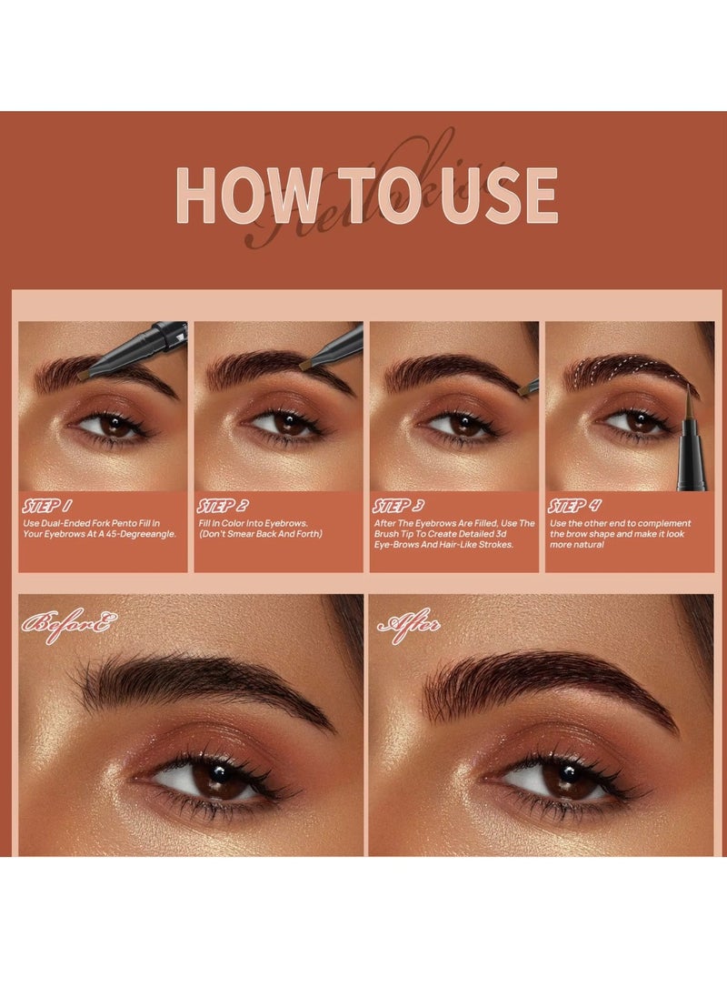 HelloKiss - Liquid Eyebrow Pen 2 in 1 Double Ended Ink Pen with Brush Tip for Hairlike Strokes and 4 Fork Tip to Fill Eyebrow Waterproof Smooth Strokes Liquid Eyebrow Pencil Black 04 - Image 1