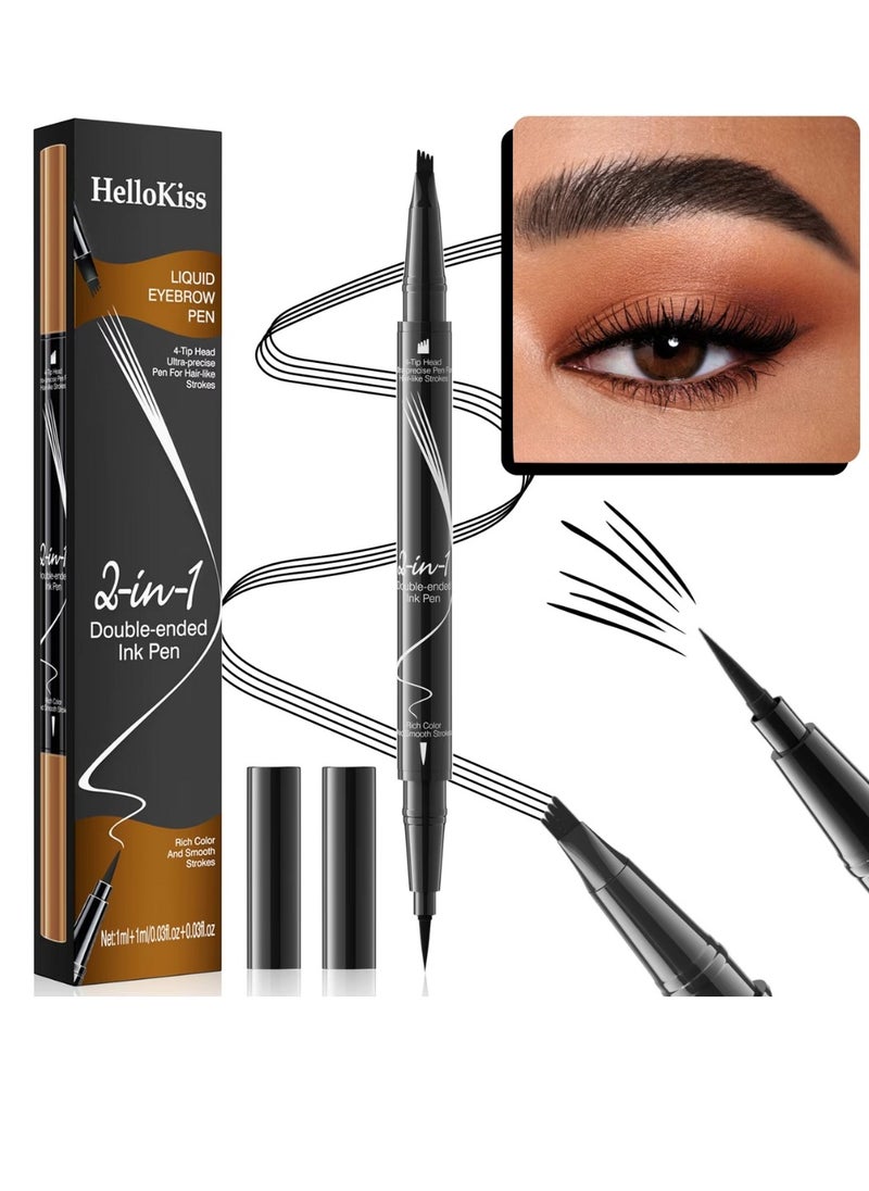 HelloKiss - Liquid Eyebrow Pen 2 in 1 Double Ended Ink Pen with Brush Tip for Hairlike Strokes and 4 Fork Tip to Fill Eyebrow Waterproof Smooth Strokes Liquid Eyebrow Pencil Black 04 - Image 1