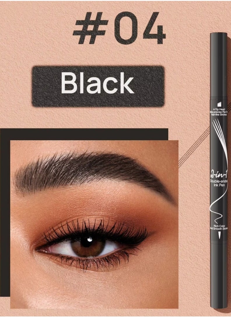 HelloKiss - Liquid Eyebrow Pen 2 in 1 Double Ended Ink Pen with Brush Tip for Hairlike Strokes and 4 Fork Tip to Fill Eyebrow Waterproof Smooth Strokes Liquid Eyebrow Pencil Black 04 - Image 1
