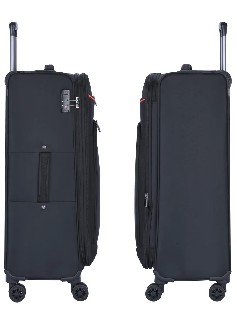 eminent Unisex Soft Travel Bag Large Luggage Trolley Polyester Lightweight Expandable 4 Double Spinner Wheeled Suitcase with 3 Digit TSA lock E765 Black