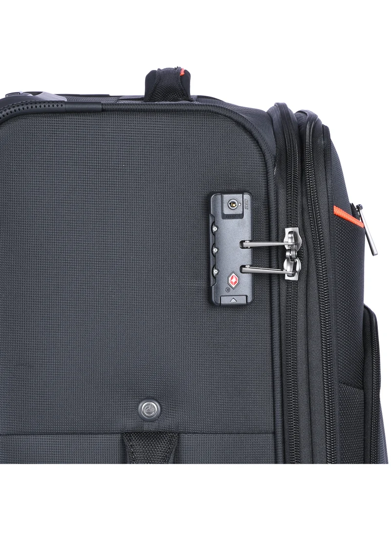 eminent Unisex Soft Travel Bag Large Luggage Trolley Polyester Lightweight Expandable 4 Double Spinner Wheeled Suitcase with 3 Digit TSA lock E765 Black