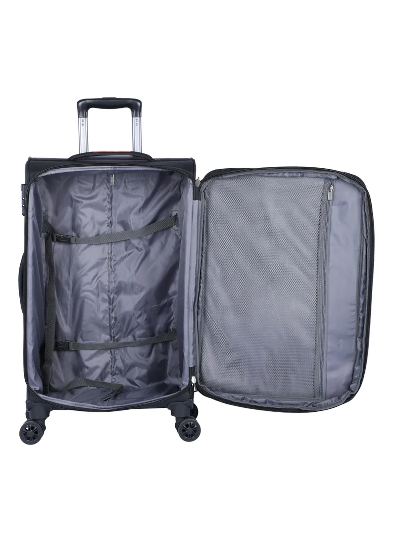 eminent Unisex Soft Travel Bag Large Luggage Trolley Polyester Lightweight Expandable 4 Double Spinner Wheeled Suitcase with 3 Digit TSA lock E765 Black