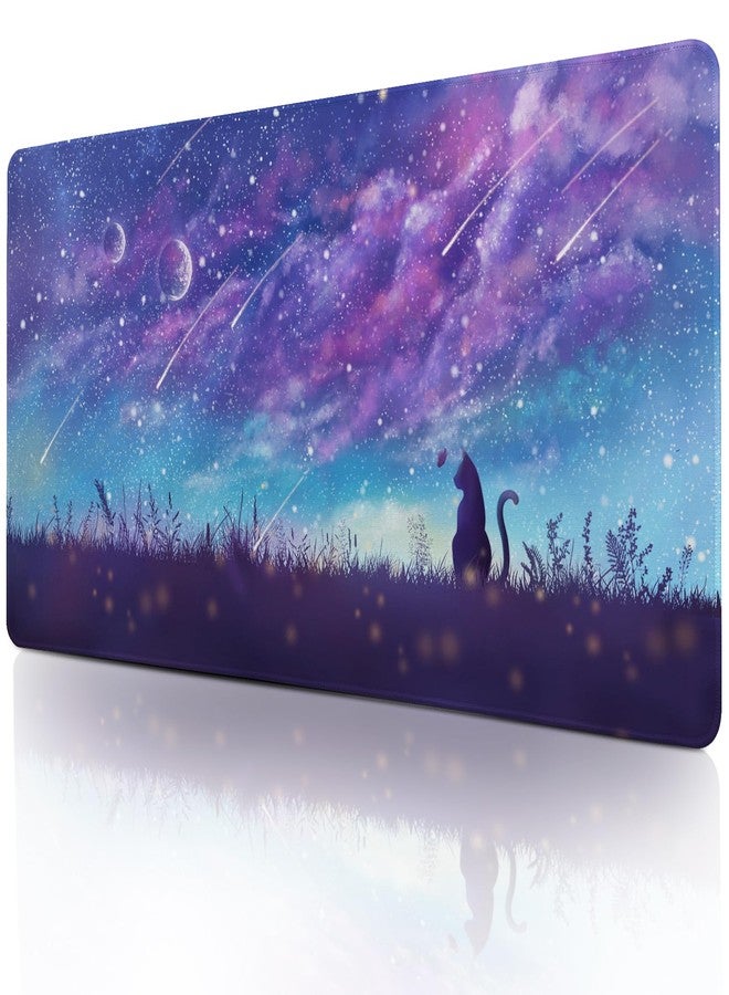 Lokigo Gaming Mouse Pad, Large Mouse Pad for Desk, Desk Mat Extended Mousepad, Cute Purple DeskPad with Non-Slip Rubber Base, Computer Mats for Desktop Home Office (31.5"x15.7", Cat) - Image 1