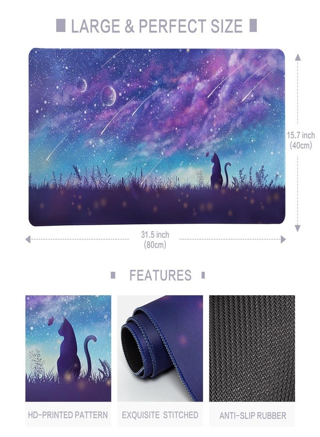 Lokigo Gaming Mouse Pad, Large Mouse Pad for Desk, Desk Mat Extended Mousepad, Cute Purple DeskPad with Non-Slip Rubber Base, Computer Mats for Desktop Home Office (31.5"x15.7", Cat) - Image 2