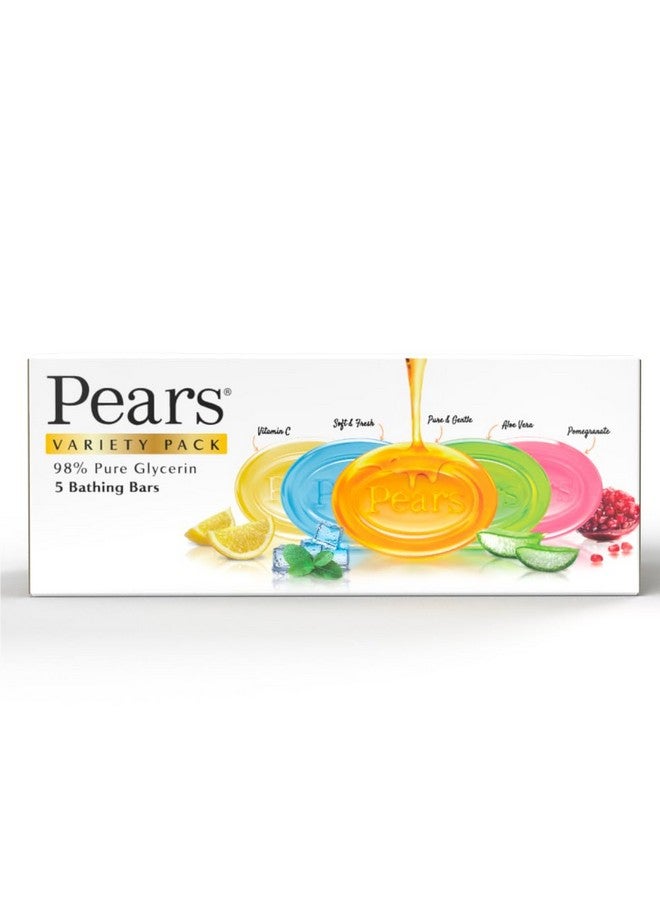 Pears Variety Pack Bathing Soap Bar 125 g (Pack of 5) With Glycerin for Glowing Skin & Body - Paraben Free, For Men & Women - Image 1
