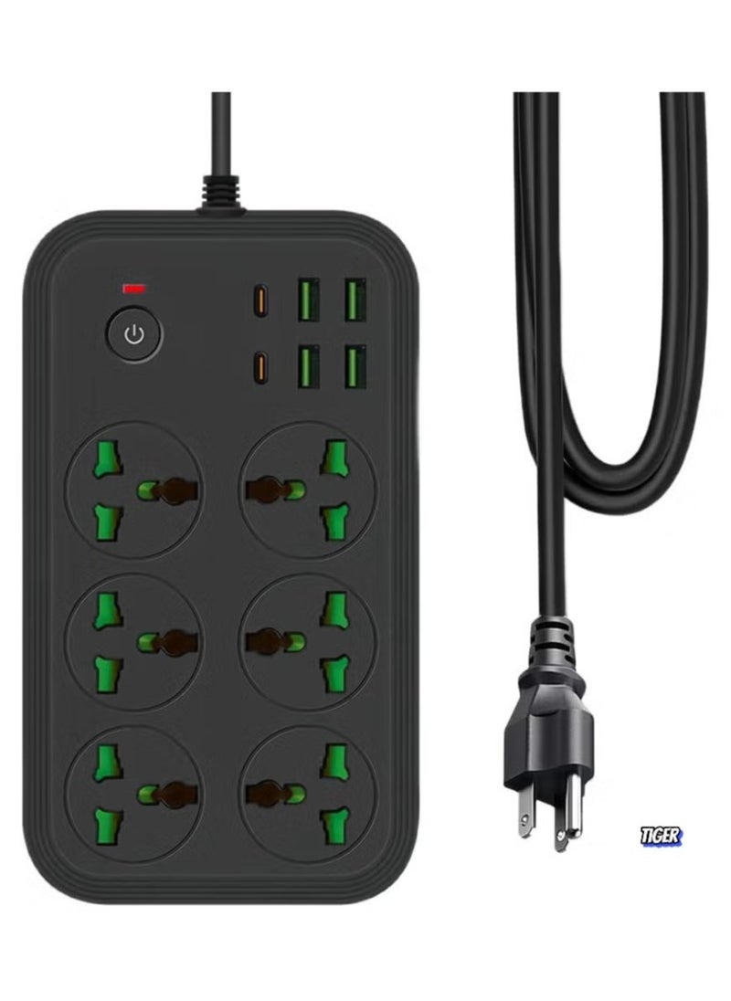 TIGER 12-in-1 USB-C Power Strip, Extension Cord with 6 Wide AC Outlets & 4 USB Ports, 110-240V, Max 3000W, Wall Mount Outlet Extender for Home & Office Use  - Image 1