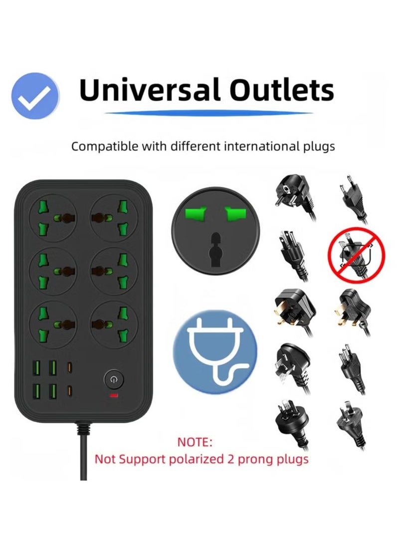 TIGER 12-in-1 USB-C Power Strip, Extension Cord with 6 Wide AC Outlets & 4 USB Ports, 110-240V, Max 3000W, Wall Mount Outlet Extender for Home & Office Use  - Image 3