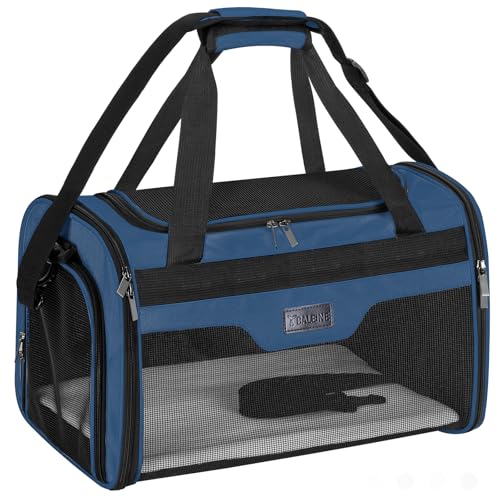 BALEINE Cat Carrier Puppy Dog Carrier for Small Medium Pets Up to 15 Lbs SoftSided Dog Travel Bag with Safety Zippers Collapsible Pet Carrying Case Blue L 17x11x11 - Image 1