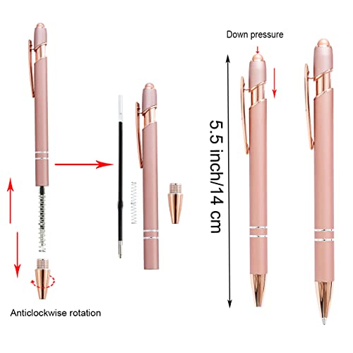 PASISIBICK 8 Pack Rose Gold Ballpoint Pen 2-in-1 Stylus Retractable Metal Stylus Pen for Touch Screens with Stylus tip, 1.0 mm Black Ink（8 PCS Rose Gold） - Image 3