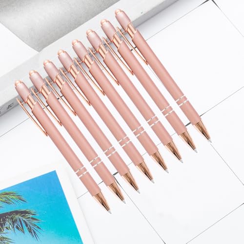 PASISIBICK 8 Pack Rose Gold Ballpoint Pen 2-in-1 Stylus Retractable Metal Stylus Pen for Touch Screens with Stylus tip, 1.0 mm Black Ink（8 PCS Rose Gold） - Image 2