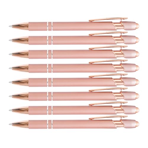 PASISIBICK 8 Pack Rose Gold Ballpoint Pen 2-in-1 Stylus Retractable Metal Stylus Pen for Touch Screens with Stylus tip, 1.0 mm Black Ink（8 PCS Rose Gold） - Image 1