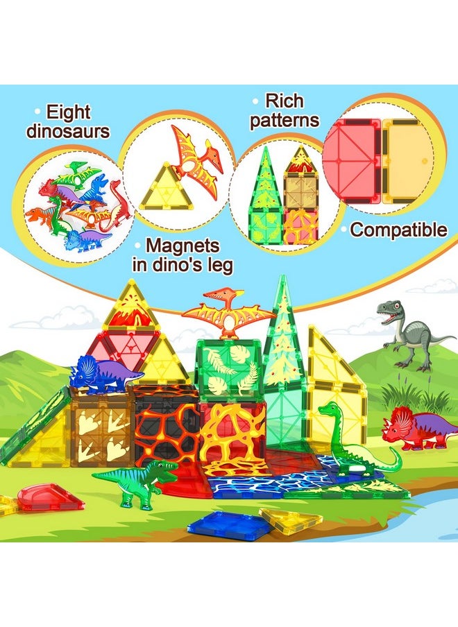 Coodoo - 102Pcs Dinosaur Toys Magnetic Tiles With 8 Dinosaurs - Jurassic Scenes Dinosaur World Adventure Set, Magnetic Blocks Kids Toys For Boys & Girls Ages 3+, Sensory Toddler Toys Creative Kids Games Gifts - Image 1