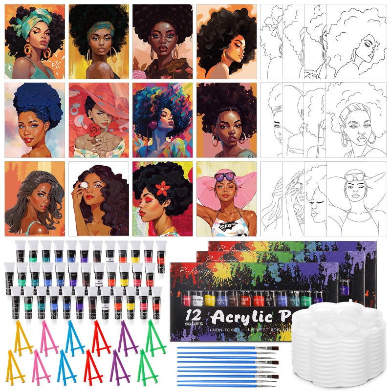 Sherr 108 Pcs 12 Set Lady Sip and Paint Kit for Adults 8''x10'' Pre Drawn Canvas to Paint DIY Acrylic Painting Kit Pre Printed Canvas for Date Night Mother's Day Party Team Building - Image 1
