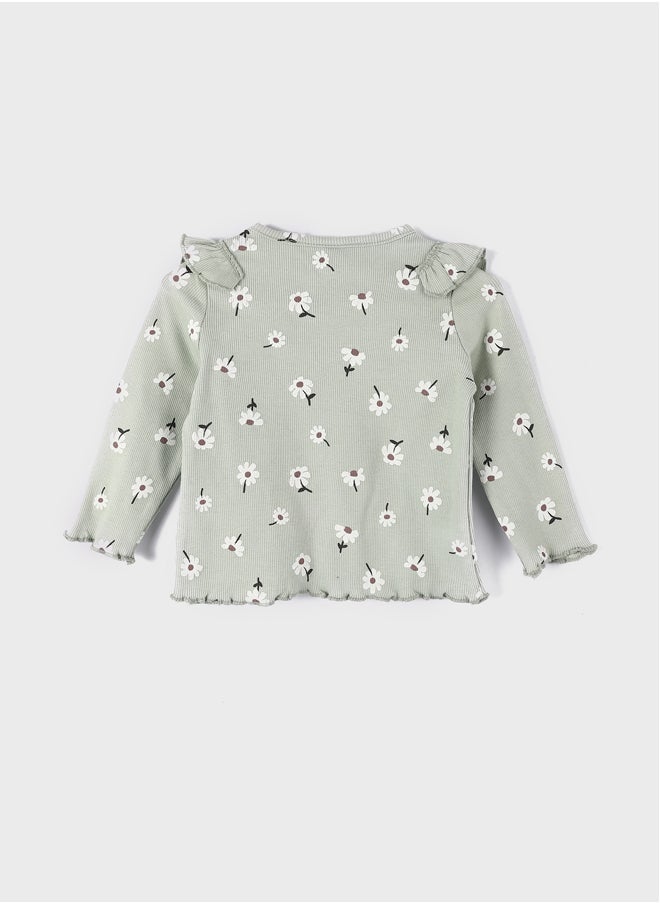 LC WAIKIKI - Floral Printed and Ruffle Detailed Crew Neck Baby Girl Blouse - Image 1