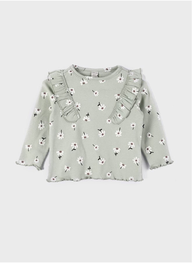 LC WAIKIKI - Floral Printed and Ruffle Detailed Crew Neck Baby Girl Blouse - Image 1