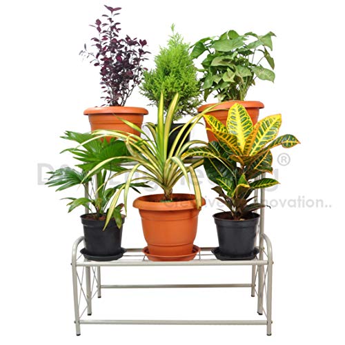 D&V ENGINEERING - Creative in innovation 2-Tier Step Design Metal Plant Stand|Flower Pot Stand|Plant Display Rack, Pot Holder for Plants - Grey, Free Standing, Step Shelf - Image 3