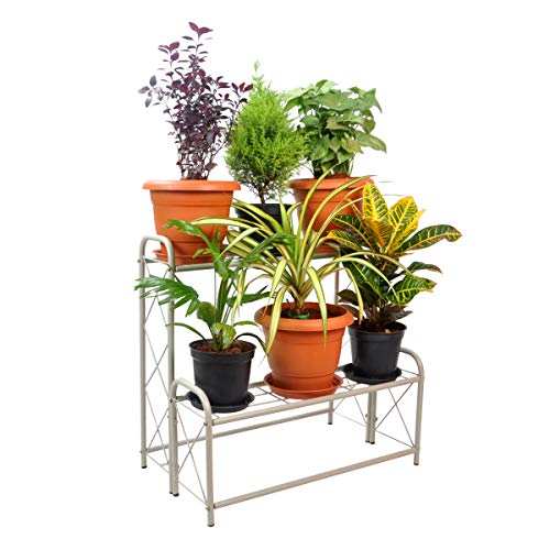 D&V ENGINEERING - Creative in innovation 2-Tier Step Design Metal Plant Stand|Flower Pot Stand|Plant Display Rack, Pot Holder for Plants - Grey, Free Standing, Step Shelf - Image 4