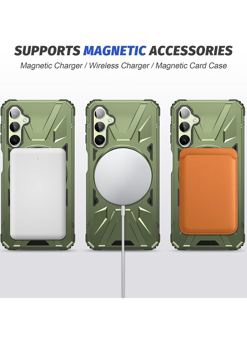 Mmmon - Compatible With For Samsung Galaxy A54 Magnetic Case,Military Grade Heavy Duty Cover with Ring Kickstand for Samsung Galaxy A54 (Dark Green) - Image 1