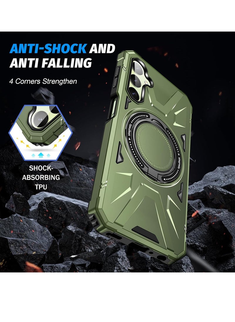 Mmmon - Compatible With For Samsung Galaxy A54 Magnetic Case,Military Grade Heavy Duty Cover with Ring Kickstand for Samsung Galaxy A54 (Dark Green) - Image 1
