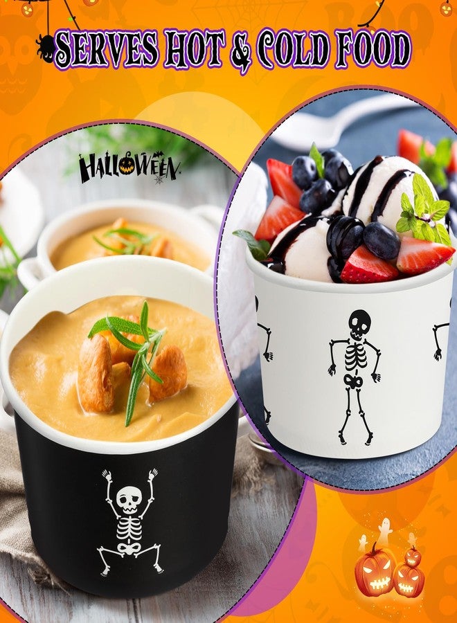 Suttmin 100 Pcs Halloween Disposable Paper Bowls 12 oz Treat Snack Cups Skeleton Soup Dessert Ice Cream Bowls for Halloween Party Supplies Cupcake Yogurt Hot Cold Drink(Skeleton) - Image 4