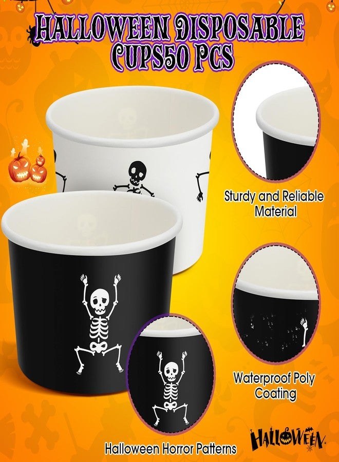 Suttmin 100 Pcs Halloween Disposable Paper Bowls 12 oz Treat Snack Cups Skeleton Soup Dessert Ice Cream Bowls for Halloween Party Supplies Cupcake Yogurt Hot Cold Drink(Skeleton) - Image 5