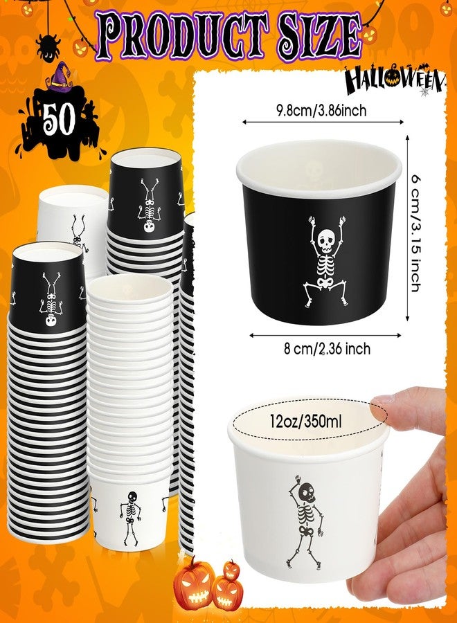 Suttmin 100 Pcs Halloween Disposable Paper Bowls 12 oz Treat Snack Cups Skeleton Soup Dessert Ice Cream Bowls for Halloween Party Supplies Cupcake Yogurt Hot Cold Drink(Skeleton) - Image 3