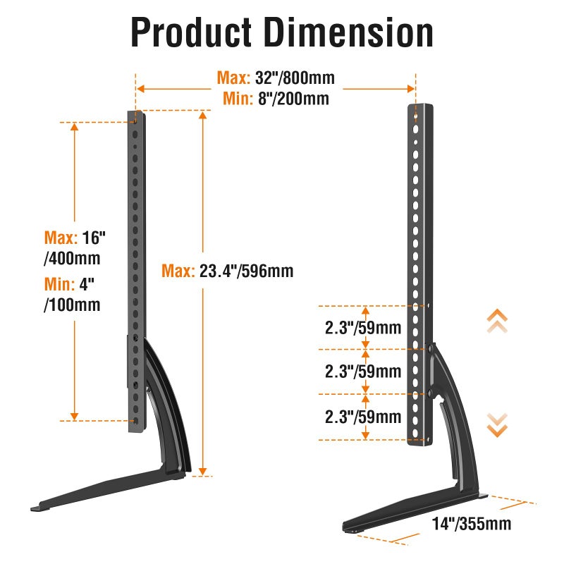 ELIVED Universal Table Top TV Stand for Most 27 to 55 inch LCD LED Plasma Flat Screen TVs, TV Base Height Adjustable Leg Stand Holds up to 88 lbs, VESA up to 800x400mm, YD1014 - Image 5