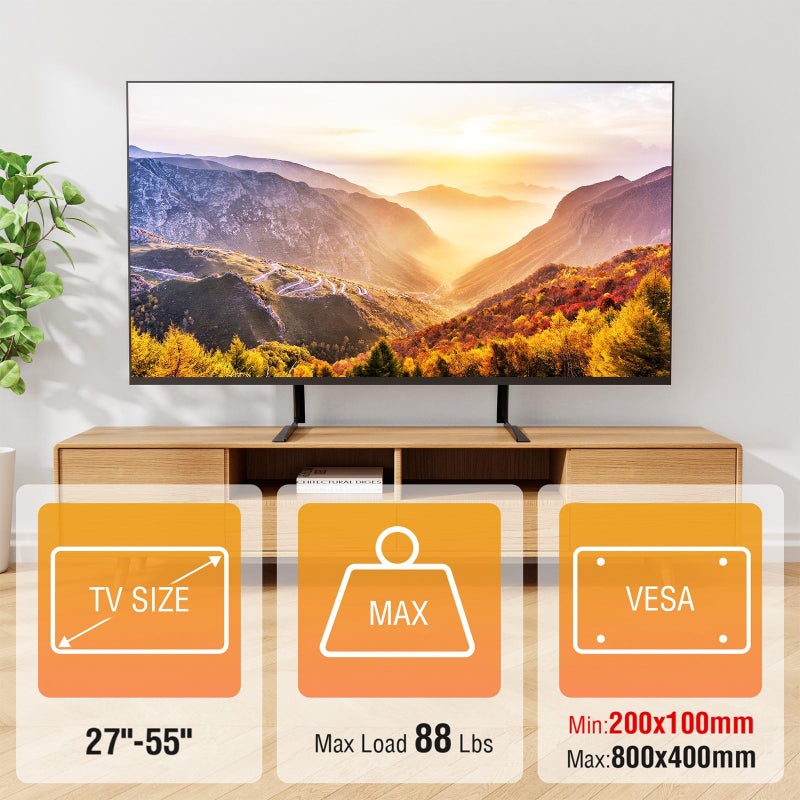 ELIVED Universal Table Top TV Stand for Most 27 to 55 inch LCD LED Plasma Flat Screen TVs, TV Base Height Adjustable Leg Stand Holds up to 88 lbs, VESA up to 800x400mm, YD1014 - Image 2