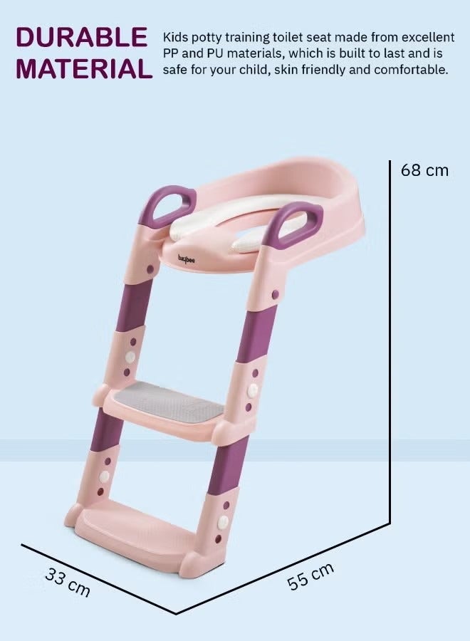 KIIUMI Aura Baby Potty Seat With Ladder For Western Toilets Kids Toilet Potty Training Seat For Baby With Handle Cushion Kids Potty Chair Kids Potty Seat For Baby Kids 2 To 5 Years Boys Girls Pink - Image 2