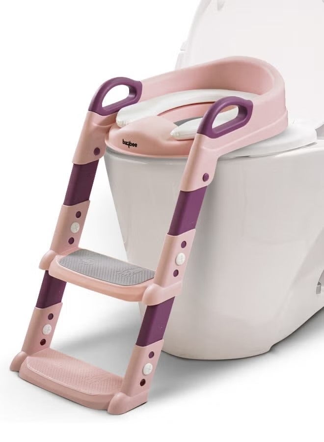 KIIUMI Aura Baby Potty Seat With Ladder For Western Toilets Kids Toilet Potty Training Seat For Baby With Handle Cushion Kids Potty Chair Kids Potty Seat For Baby Kids 2 To 5 Years Boys Girls Pink - Image 1