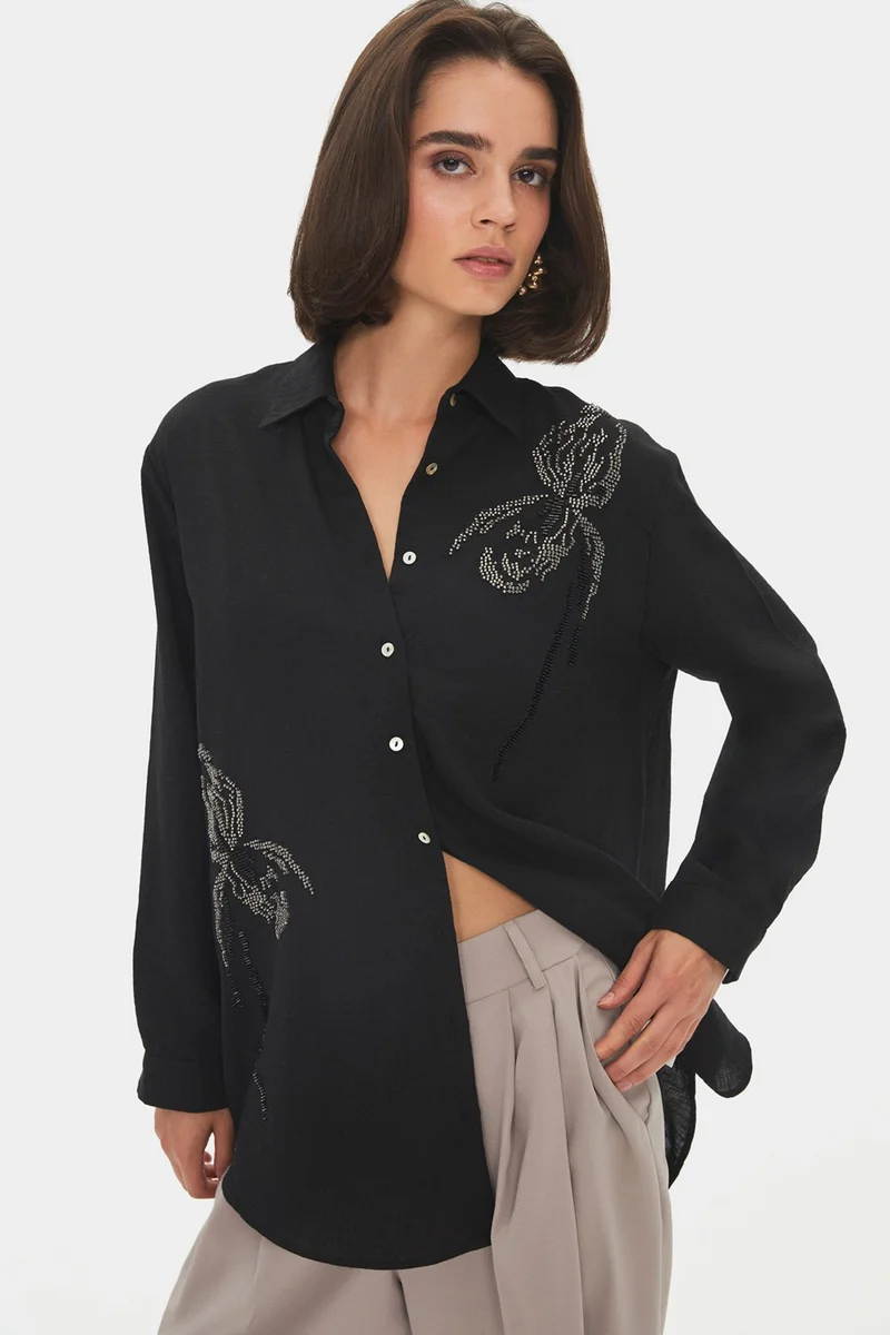 JUNE Women's Exclusive Oversize/loose Cut Embroidered Detailed Shirt