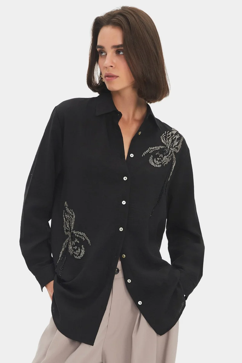 JUNE Women's Exclusive Oversize/loose Cut Embroidered Detailed Shirt