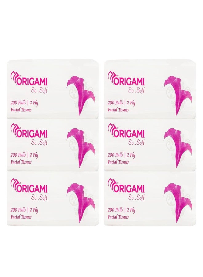 Origami So Soft 2 Ply Facial Tissue Pack | Ultra Soft, Skin Friendly & Highly Absorbent Face Tissues | Multipurpose Car, Home & Office Use | Pack of 6 (200 Pulls Per Pouch, 1200 Sheets) - Image 1