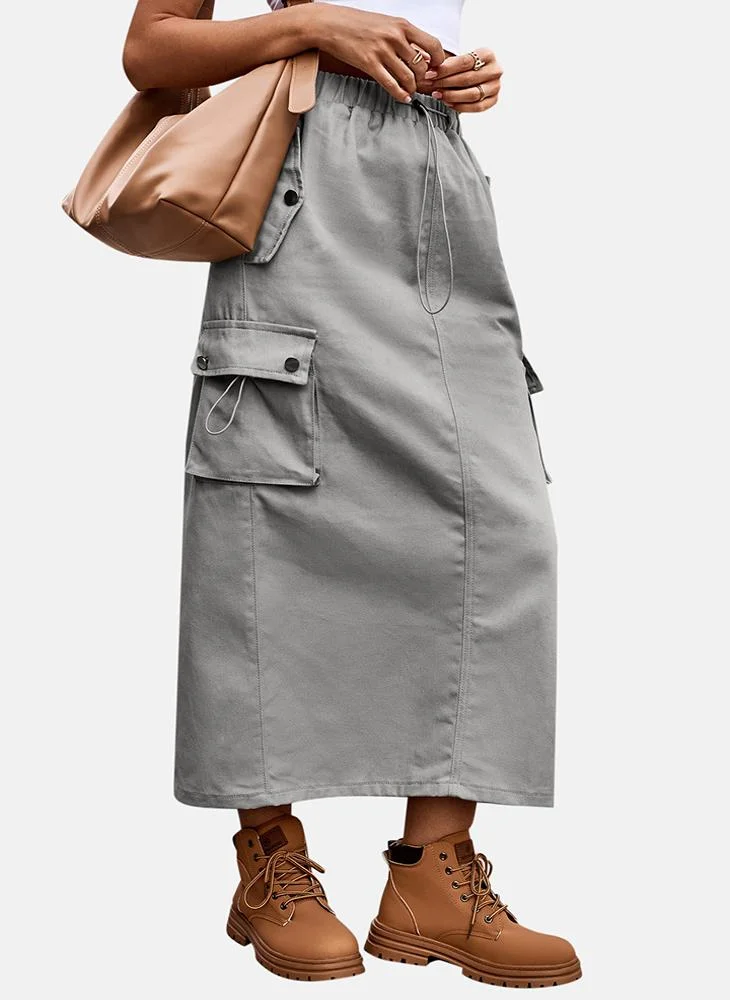 YUNIQEE Grey Mid Rise Plain Midi Skirt
