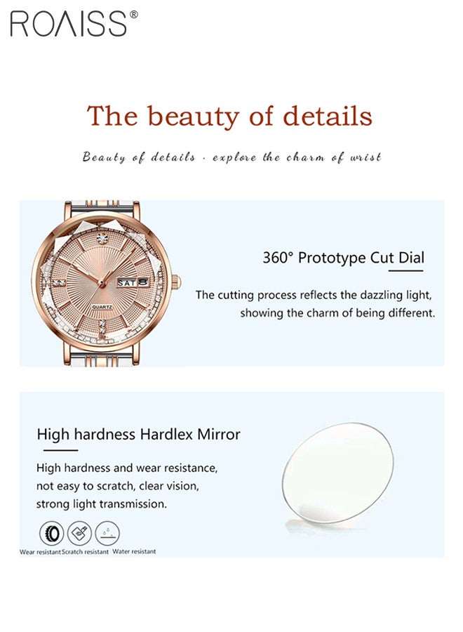 roaiss Women's Steel Strap Quartz Watch Analog Display Round Dial with Zirconium Diamonds Decoration and Rhombus Cut Design Waterproof Luminous Luxurious Wristwatch as Gift for Ladies - Image 5