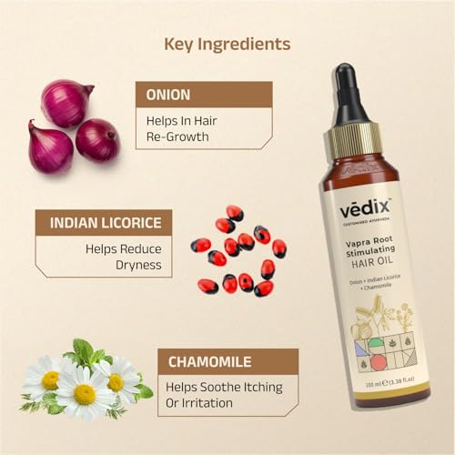 Vedix Vapra Root Stimulating Ayurvedic Hair Oil | Hair Growth Oil With Chamomile + Indian Licorice + Onion Hair Oil - Customized Anti Hair Fall Control Oil - 100ml - Image 2