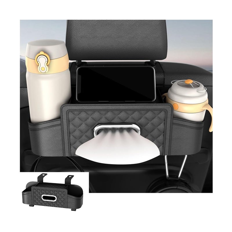 Mandark Car Headrest Backseat Organizer, Multifunctional Vehicle Seat Back Storage Box with Drink Cup Holder and Hooks, Automotive Travel Accessories, Universal for SUV, Sedan, Truck (Black) - Image 1