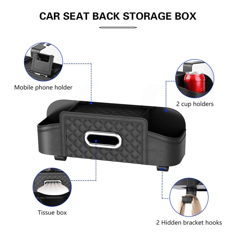 Mandark Car Headrest Backseat Organizer, Multifunctional Vehicle Seat Back Storage Box with Drink Cup Holder and Hooks, Automotive Travel Accessories, Universal for SUV, Sedan, Truck (Black) - Image 3