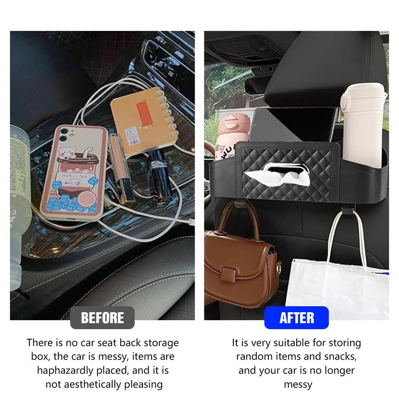 Mandark Car Headrest Backseat Organizer, Multifunctional Vehicle Seat Back Storage Box with Drink Cup Holder and Hooks, Automotive Travel Accessories, Universal for SUV, Sedan, Truck (Black) - Image 4