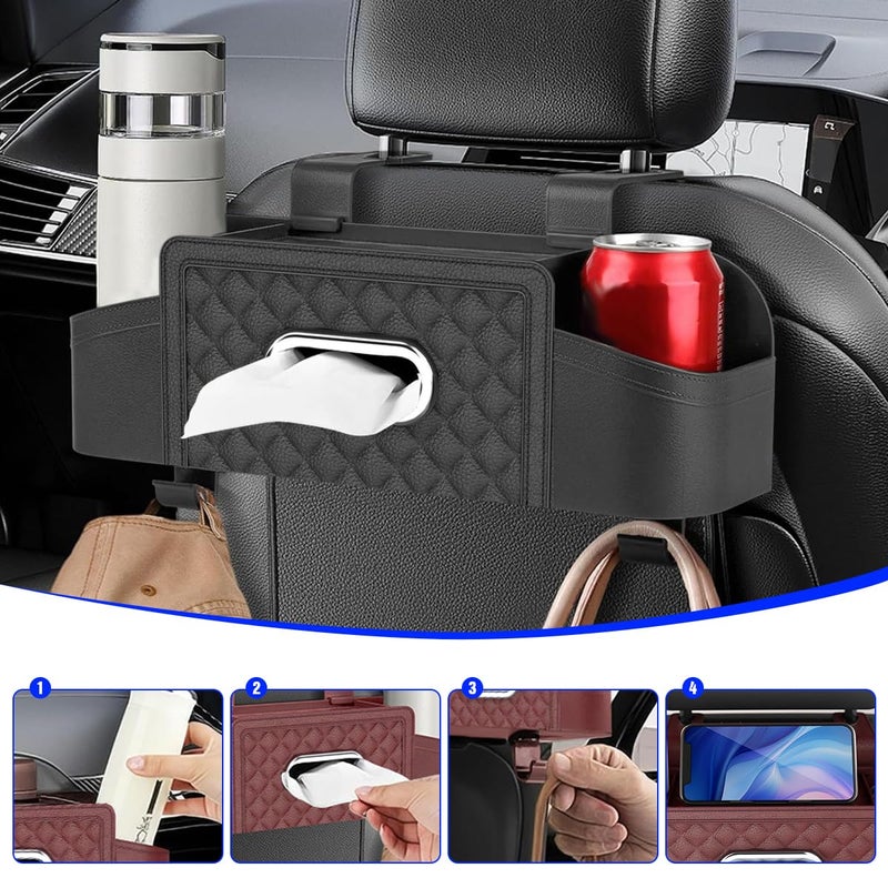 Mandark Car Headrest Backseat Organizer, Multifunctional Vehicle Seat Back Storage Box with Drink Cup Holder and Hooks, Automotive Travel Accessories, Universal for SUV, Sedan, Truck (Black) - Image 5