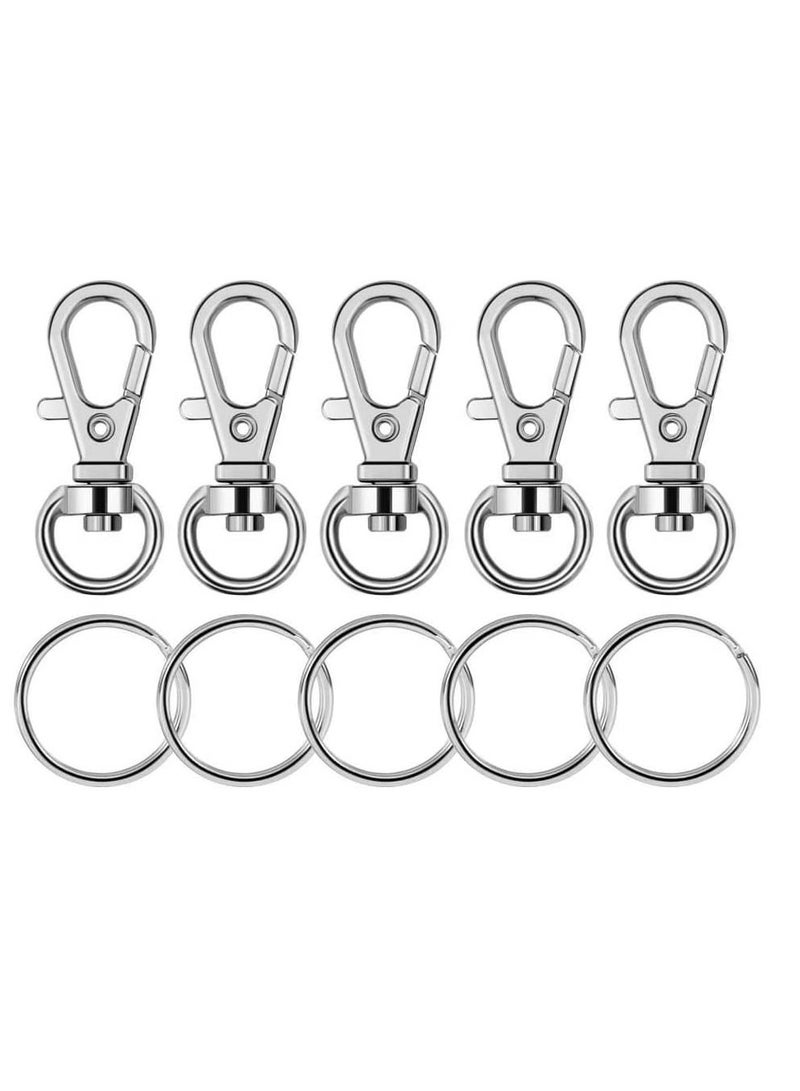 XiuWoo Keychain, Metal Swivel Lanyard Snap Hook with Key Rings, Lobster Claw Clasp Ring, Keychain Rings for Crafts, Clips Hook, Clasps Clip (Silver) - Image 1